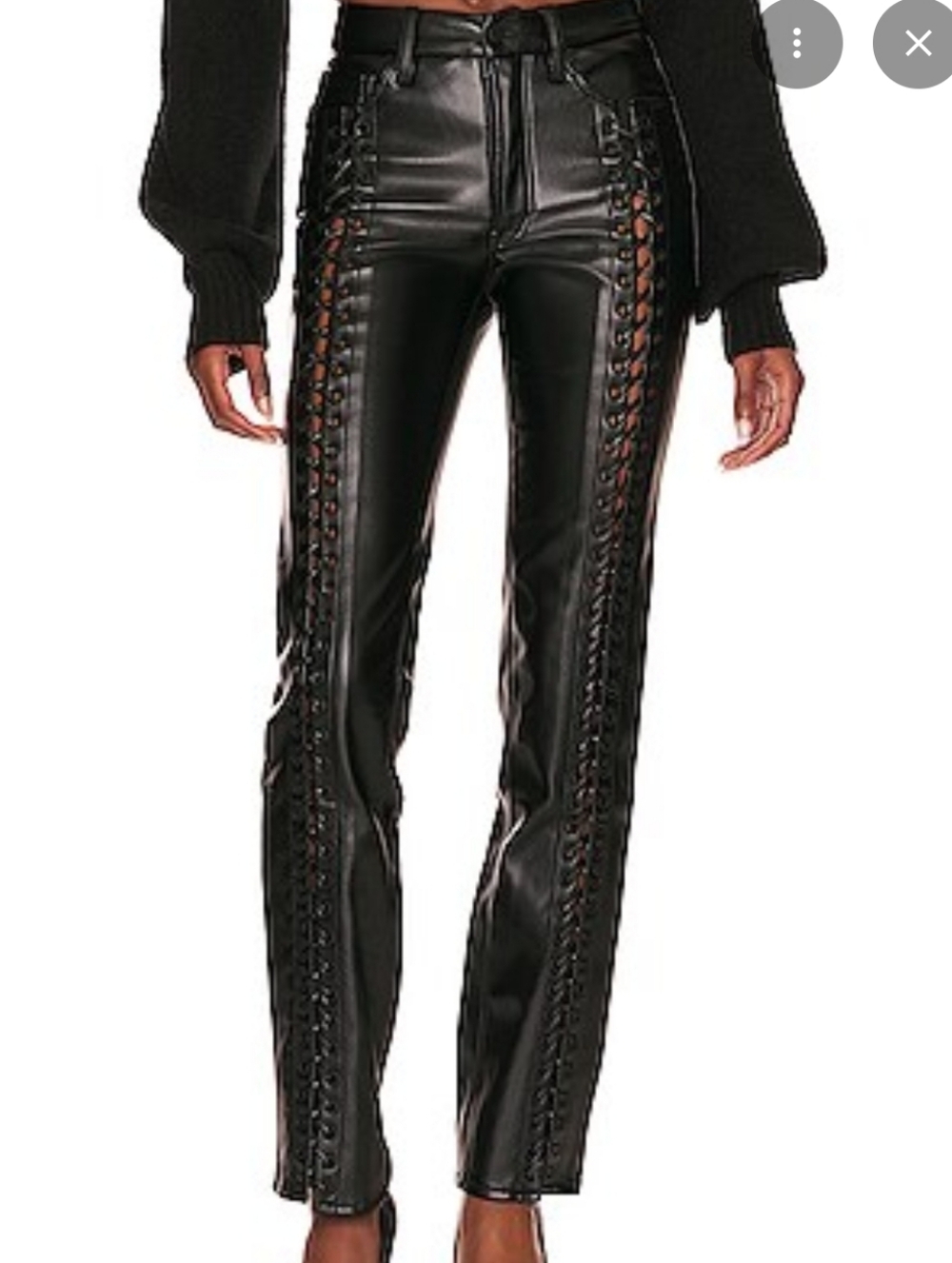 Good American Black Faux Leather Lace-Up Straight Leg Pants SIZE 4 NWOT